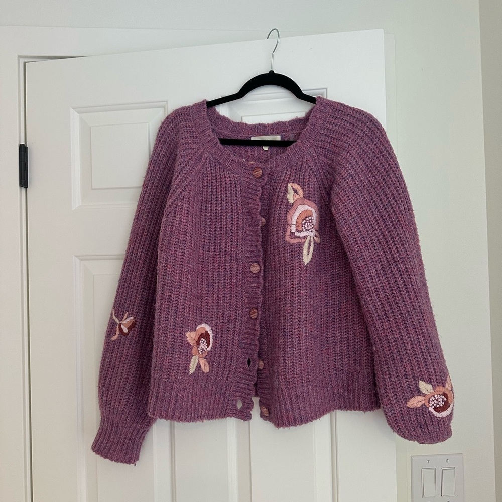 LoveShackFancy Purple Cardigan with Pink Accents